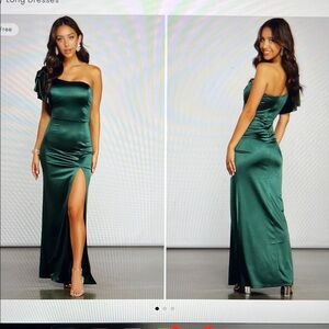 Windsor One-Shoulder Satin Dress in Emerald